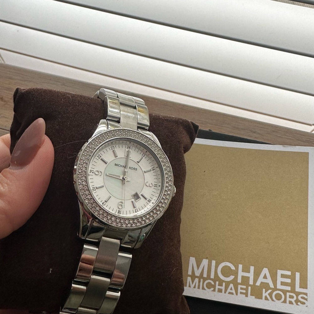 Michael Kors Silver-Tone Watch with Crystal Accents